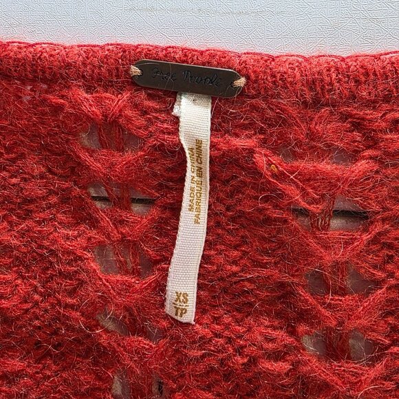 Free People Cotton Mohair Blend Boho Tunic Sweater Top Red Oversized XS LS - Picture 5 of 9